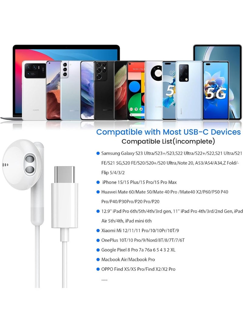 ترينفي سماعات أذن سلكية داخلية مزودة بميكروفون، تعمل بمنفذ USB-C، متوافقة مع أجهزة iPhone 15 Pro Max و16 Pro Max و17 Pro Max وiPad Pro وiPad Air وGalaxy S21 Ultra وS20 FE وNote 10 وGoogle Pixel 6 و5 و4XL وOnePlus 9 و8. - Image 3